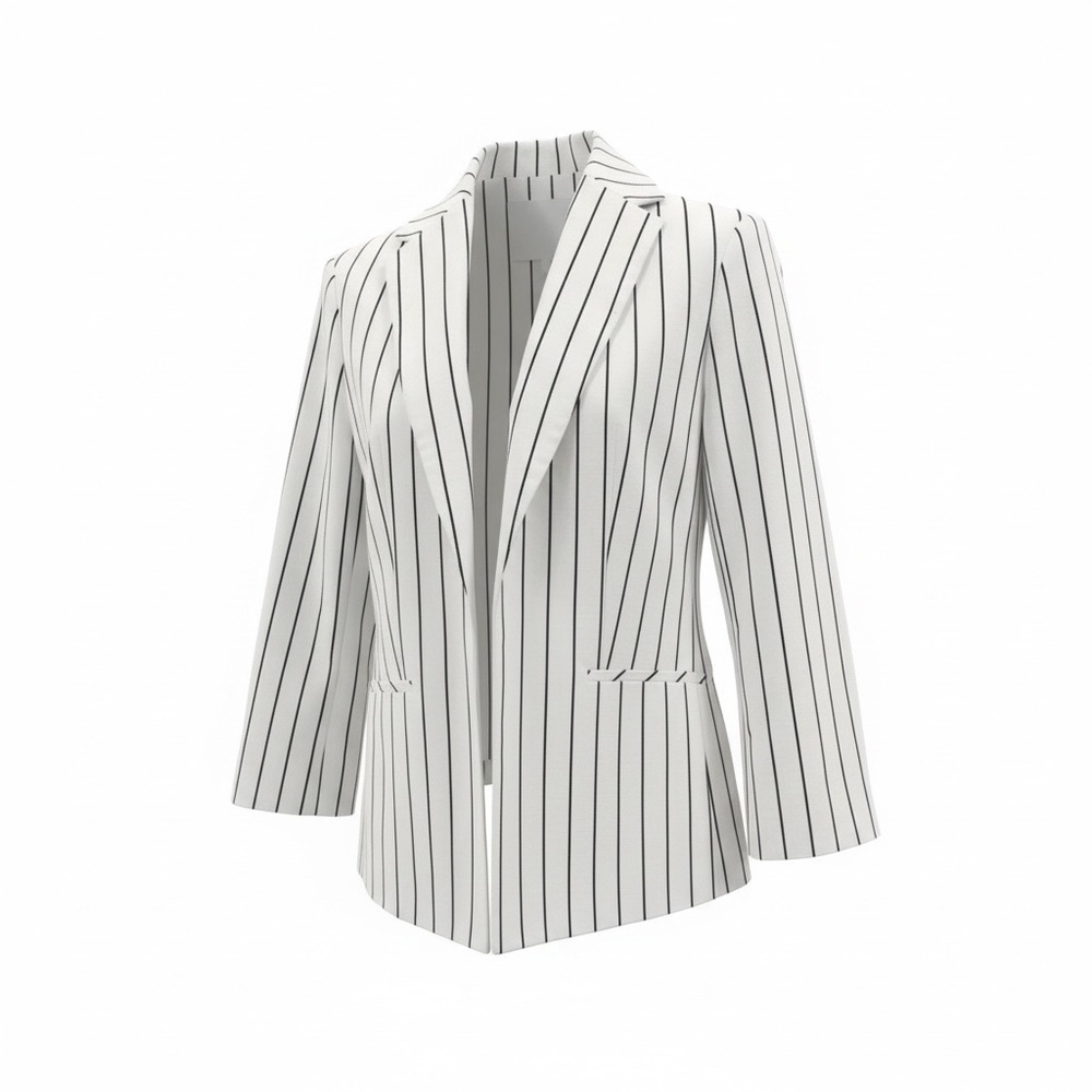 Anne Klein Pinstripe Blazer Womens M White Black Tailored Work Jacket open front